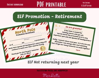 Elf Goodbye Letter, Retirement Certificate, Printable Christmas Card (PDF)