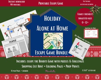 Weihnachten allein zu Hause Druckbares Fluchtspiel, Kinderweihnachtshinweis-Spiel, Druckbare Weihnachtsaktivitäten, Allein zu Hause Spiel, Kinderurlaubsspiel PDF