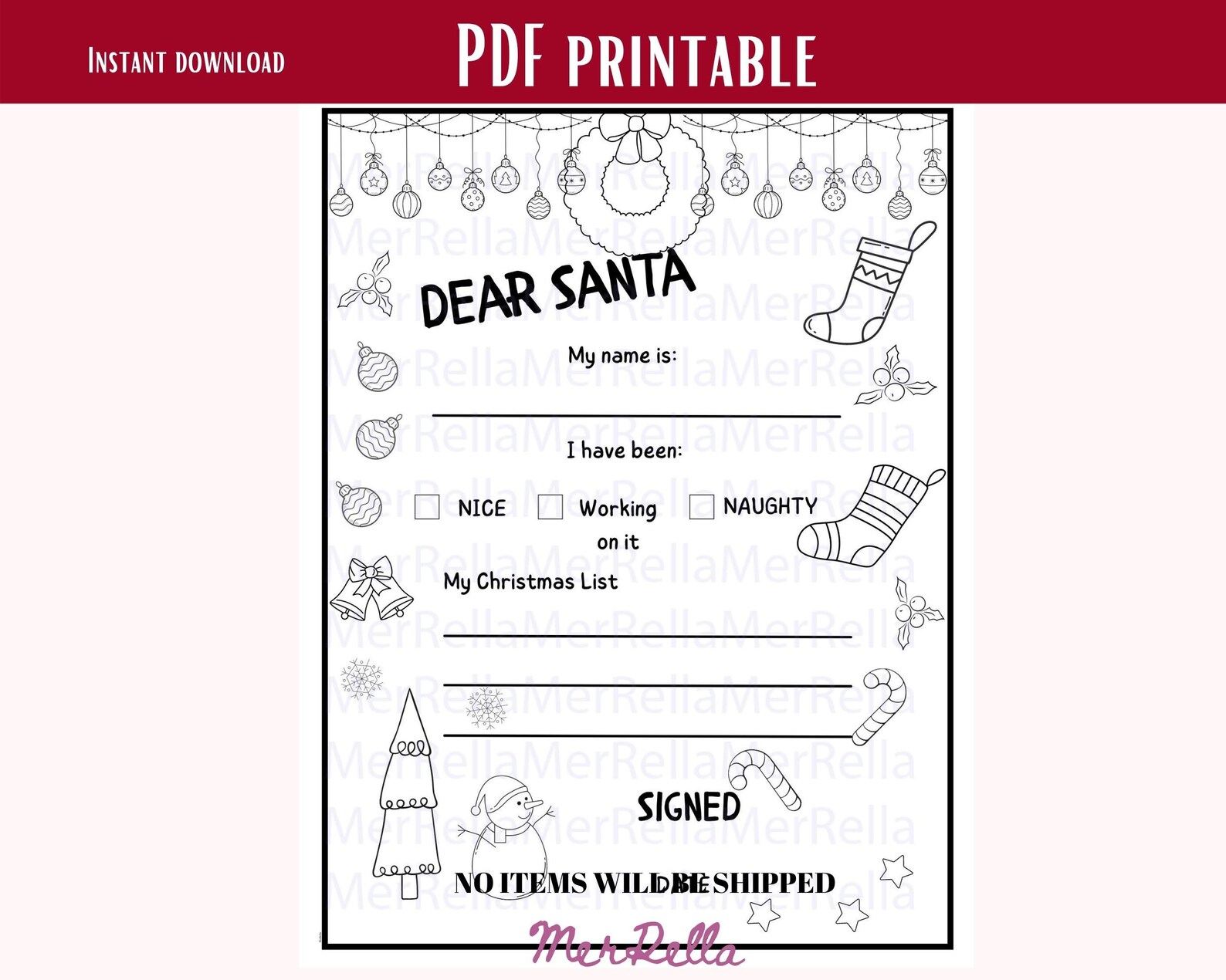 Letter to Santa Printable Coloring Page, Christmas Wish List (PDF) - Etsy