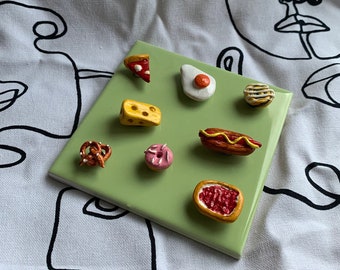 Clay food fridge magnets, set of 8, miniature food, polymer clay food, polymer clay, handmade clay decor, cute magnets, kitchen decor