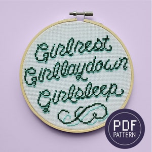 Girl Rest, Girl Lay Down, Girl Sleep Cross Stitch Pattern PDF Instant Download modern subversive meme