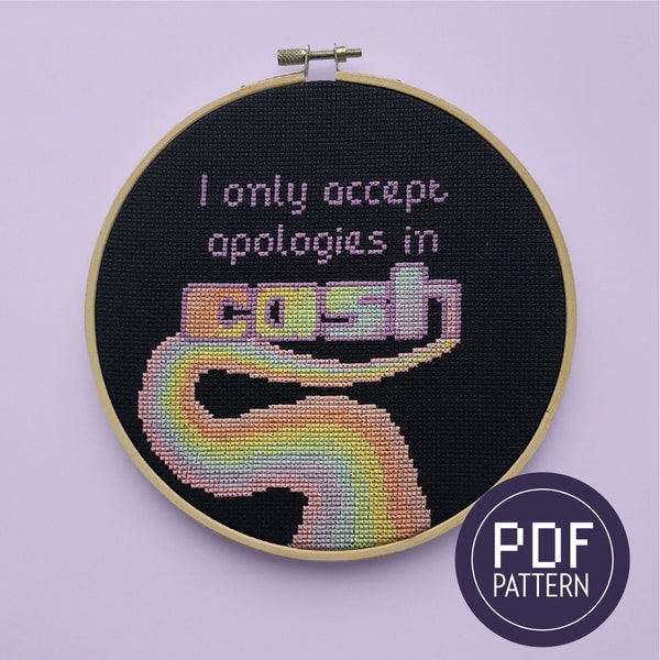 I Only Accept Apologies in Cash Cross Stitch Pattern PDF Instant Download rainbow girly girlboss pastel snark y2k 90s