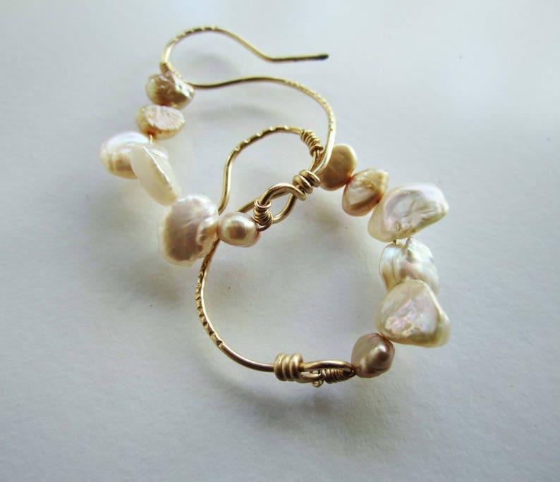 Pearl and Gold Earrings, Ancient Style, Roman Style, Handmade Pearl and Gold, Earrings, 'Swan' Earring, Freshwater Pearl and Gold Earrings image 2