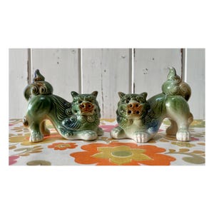 Vintage Pair of Green Foo Dogs Shi Lions Mid Century circa 1960s - 10 cm