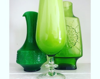 Empoli 1970s Italian Green Cased Glass Vase Scandinavian Style 26 cm Tall.