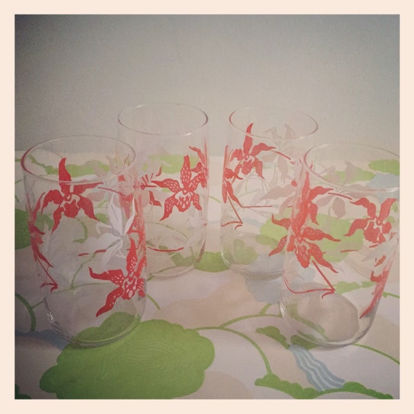 4 x Retro 1970's Orange Orchid Tumblers