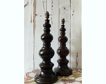 Two Vintage Xl Brown Ceramic Ringed Sheerlite Lampbases circa 1960-70