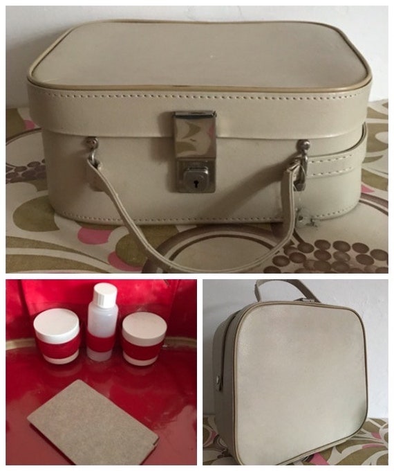 Vintage Cream Vanity Case with red interior  - Ke… - image 10