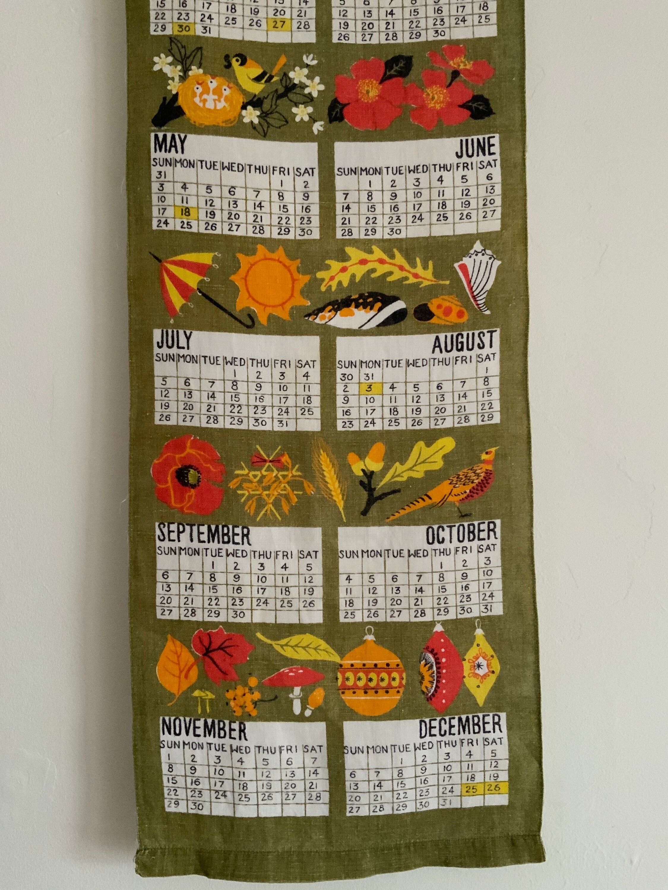 Vintage Linen Calendar Hanging circa 1964 Etsy