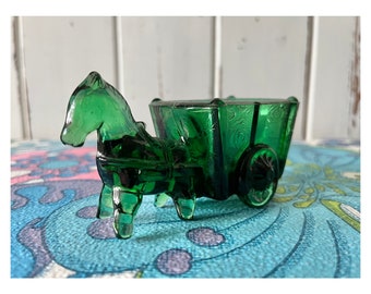 Vintage Green Glass Donkey and Cart.