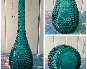 Vintage Italian Empoli Genie Hob Nail Diamond Cut Bottle - Teal - No Stopper - 39.5 Cm