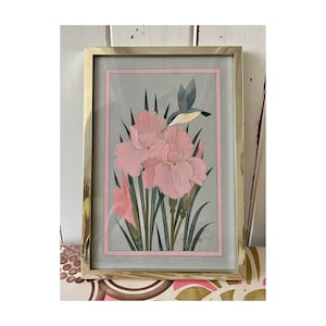 Vintage Original - Linda Joy Green Artist - Orchid Bird Chinoiserie Style Art circa 1970s 1980s