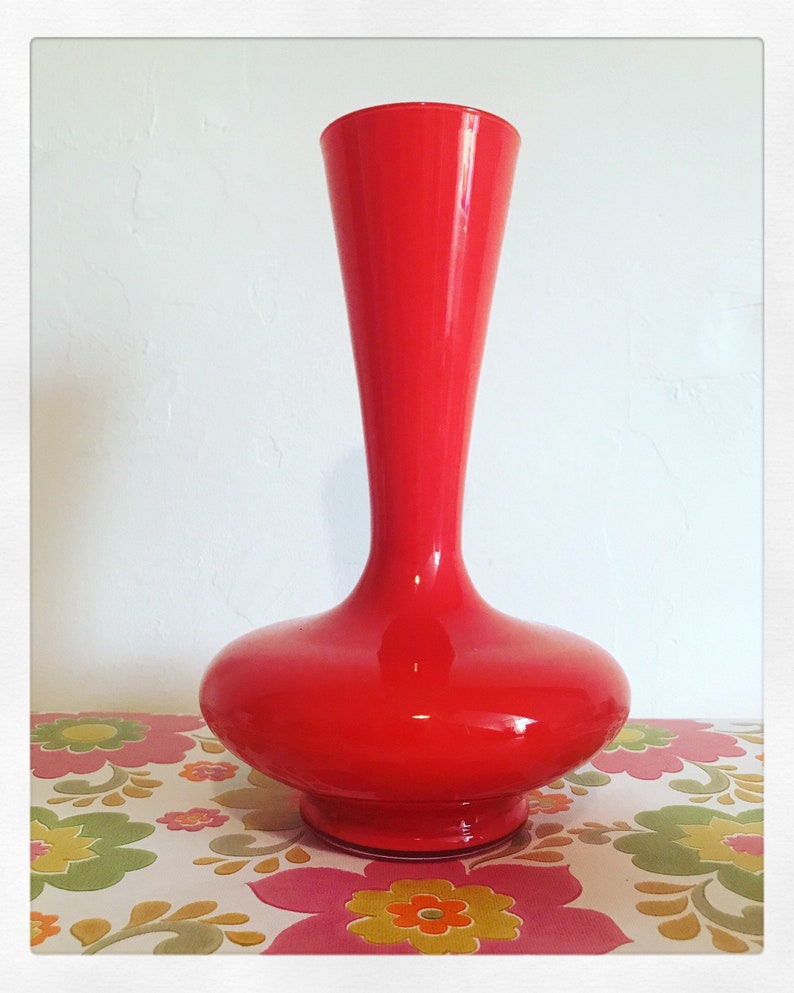 Vintage Empoli Vase circa 1970 Orange Cased Glass Etsy