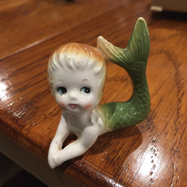 Vintage bone China miniature mermaid figurine