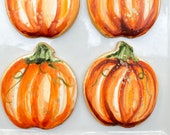 Pumpkin Spice Flavored Watercolored Pumpkin Shaped Cookies,  Fall Treats, Decorated Cookies, Pumpkin Cookies, Halloween Treats