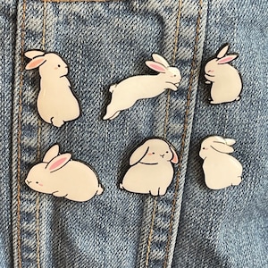 Kawaii Styled Bunny Pins | Cute Rabbit Plastic & Resin Pinback Pins | Includes Pin Lock and Wrench Tool