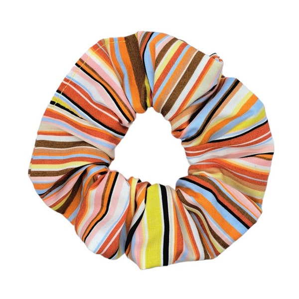 Rainbow Pin Stripe Scrunchie, Handmade Eco Friendly Hair Accessory, Sustainable Cotton