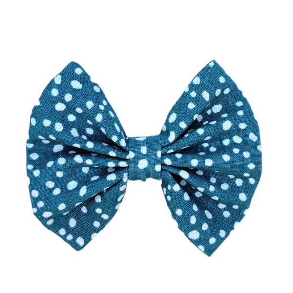 Teal Dotty Hair Bow, Cute Polka Dot Hair Clip, Eco Friendly Fabric, Sustainable Cotton