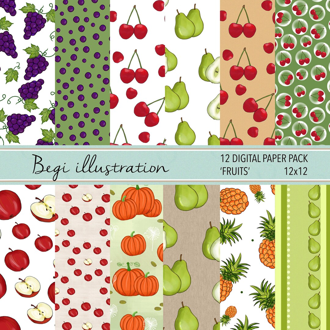 Fruits Digital Paper, Scrapbooking Paper, Decoupage, Background ...