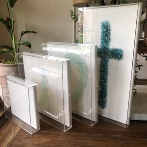 Frame SHADOW CUSTOM Acrylic Clear Lucite Box with Canvas. Made in USA. Custom sizes welcome
