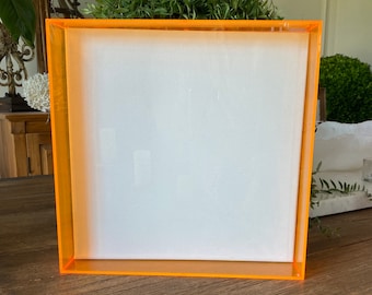 Acrylic Colored Neon Frame Shadow Box 24x24x3 Yellow Green Orange Pink + White Canvas Add your own Art! Fluorescent *Custom Sizes*