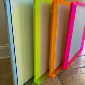 Acrylic Frame NEON Colors Shadow Box *CUSTOM Sizes* Pink, Blue, Orange, Green Sides Add your own Art! Canvas Backing Optional