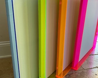 Acrylic Frame NEON Colors Shadow Box *CUSTOM Sizes* Pink, Blue, Orange, Green Sides Add your own Art! Canvas Backing Optional