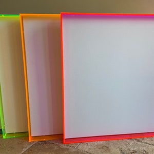 Acrylic Frame NEON Colors Shadow Box *CUSTOM Sizes *Clear Front, Pink, Blue, Orange, Green Sides Add your own Art!  WHITE Canvas Included
