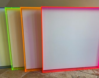 Acrylic Frame NEON Colors Shadow Box *CUSTOM Sizes* Pink, Orange, Green Sides Add your own Art! Canvas Backing Optional