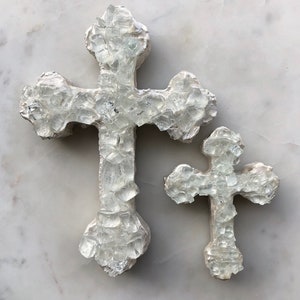 Glass Cross Handcrafted Wedding Gift Beaurevement Baptism Wood Resin