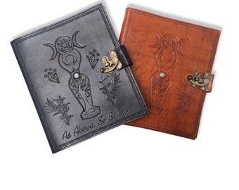 A5 personalised hand tooled ring binder triple moon goddess design