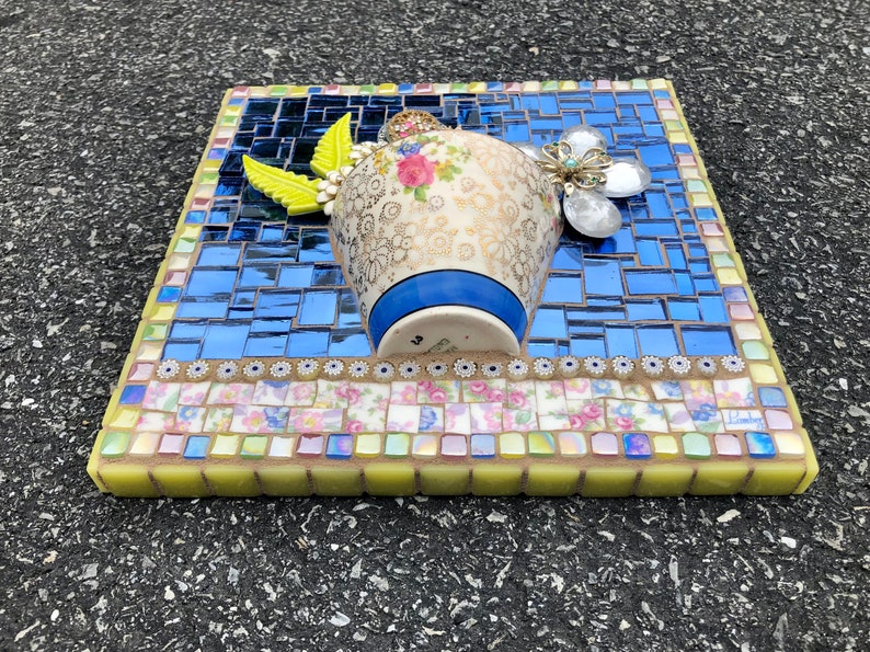Mosaic Half-Cup Wall Panel with Jeweled Bouquet