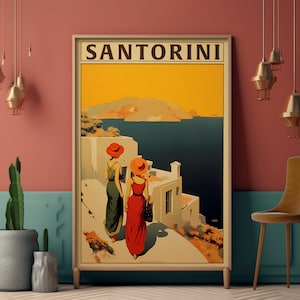 Santorini Greece, Vintage Poster Art Bar Decor, Advertisement Print, Leonetto Cappiello Style, DIGITAL DOWNLOAD, PRINTABLE, Large Wall Art
