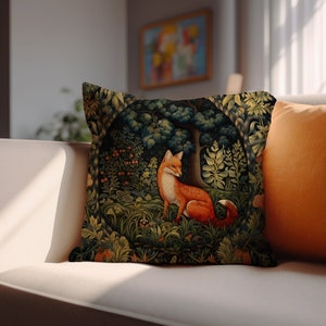 Cottagecore Clever Fox Floral Botanical Pillow Case William Morris Inspired Fox in Forest Design, Forestcore Vibes, INSERT NOT INCLUDED