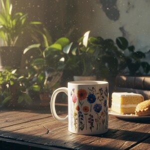 Boho Floral Mug: Vintage Pressed Wildflower Coffee Cup