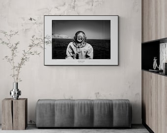 Foto di Kalymnos Sponge Diver: Poster di paesaggio marino in bianco e nero della Grecia