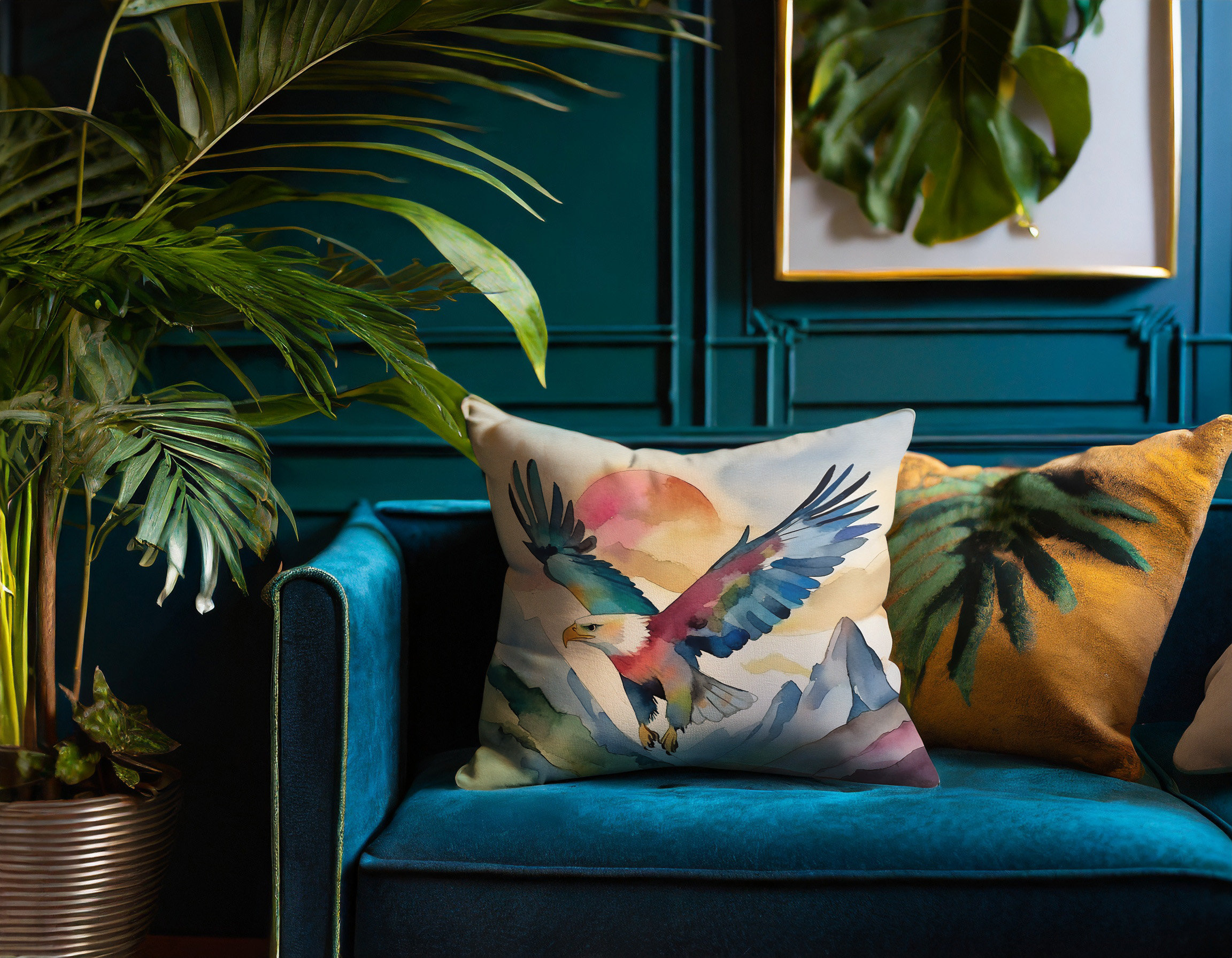 Watercolor Eagle Pillow Cover: Botanical Flight Design