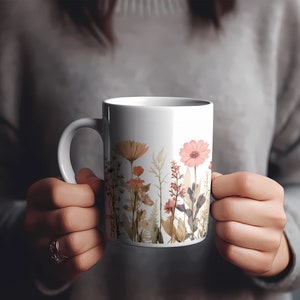 Boho Floral Mug: Vintage Botanical Wildflower Coffee Cup