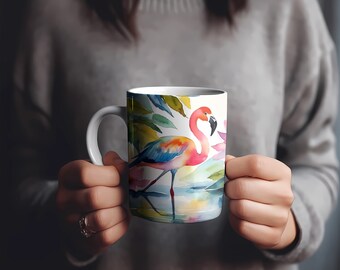 Watercolor Flamingo Coffee Mug: Floral Ceramic Tea Cup