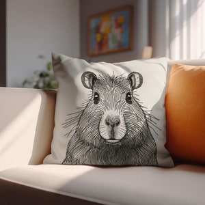 Fundas de cojín de sofá Capybara / Funda de almohada de tiro Doodle inspirada en William Morris, Cottage Core Vibes, Dibujo vintage INSERTO NO INCLUIDO