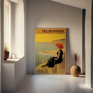 Impresión de la isla griega de Mani, cartel de turismo vintage de Grecia, arte de la pared de Grecia, cartel de Toulouse-Lautrec París, cartel de Santorini, impresión de Grecia