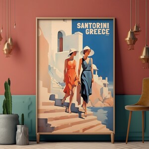 Santorini Greece, Vintage Poster Art Bar Decor, Advertisement Print, Leonetto Cappiello Style, DIGITAL DOWNLOAD, PRINTABLE, Large Wall Art