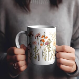 Pressed Wildflower Coffee Mug: Vintage Botanical Boho Decor