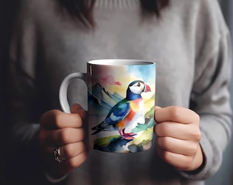 Watercolor Puffin Coffee Mug: Icelandic Bird Art, 11 oz