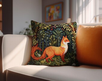 William Morris Fox Pillow Cover: Cottagecore Botanical Design