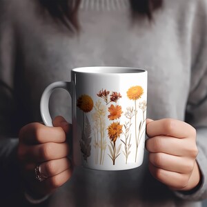 Boho Floral Mug: Vintage Pressed Wildflower Ceramic Coffee Cup