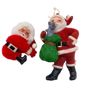 Vintage flocked Santa Claus ornament figure Huggy Santa Claus Christmas tree ornament