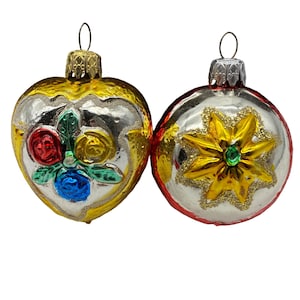 Vintage mercury glass Christmas ornaments West Germany floral bells