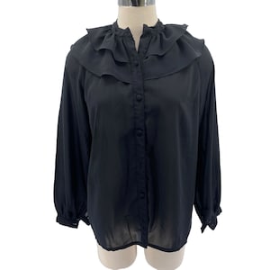 Vintage Christopher Lane goth ruffle neck button front blouse size large semi sheer
