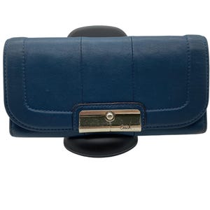 Coach Kristin Leder Geldbeutel silber Steckschnalle schnalle fach teal grün blau